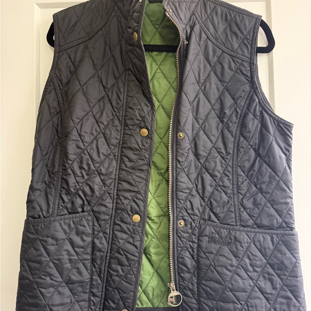 Barbour Black Quilted Vest with Green Interior